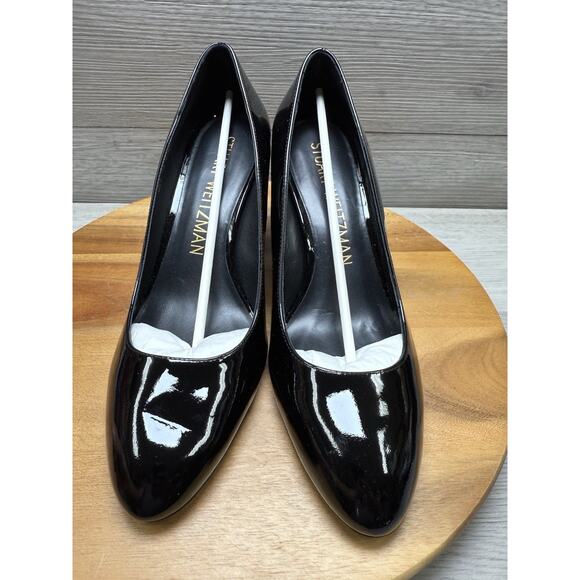 Stuart Weitzman Vida Patent-Finish Block Heel Pumps Shoes Black 9.5 - Picture 5 of 13